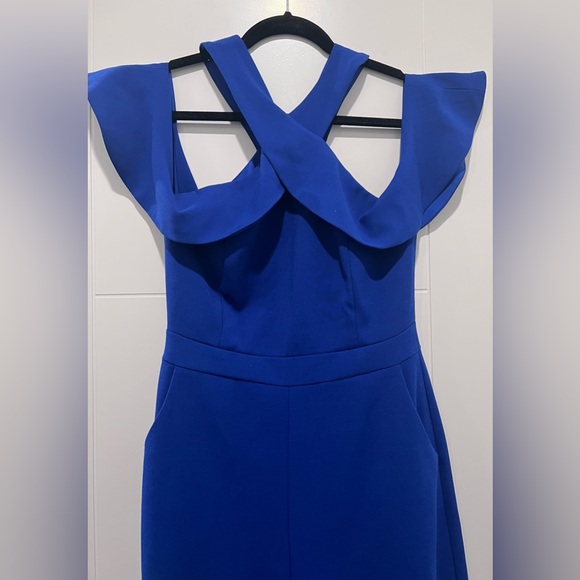Adelyn Rae Ruffle Shoulder Jumpsuit Blue - Small - Picture 4 of 10